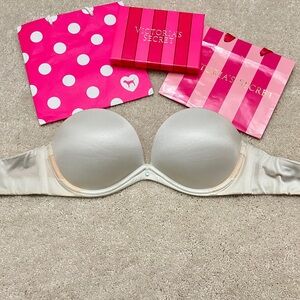 2012 Victoria’s Secret Sexy Very Sexy white satin Smooth Lined Strapless Bra 34C
